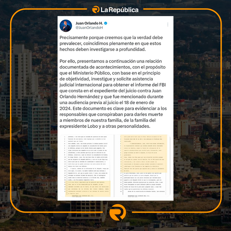 Juan Orlando Hernández insistió en que los hechos que rodean la muerte de miembros de la familia Lobo deben investigarse a fondo. - Cover Image